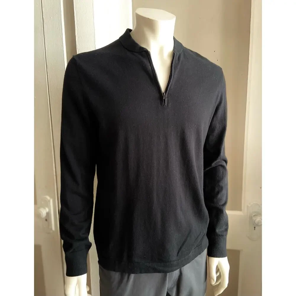 BANANA REPUBLIC Pima Cotton Cashmere 1/4 Zip Black Sweater Mens sz M